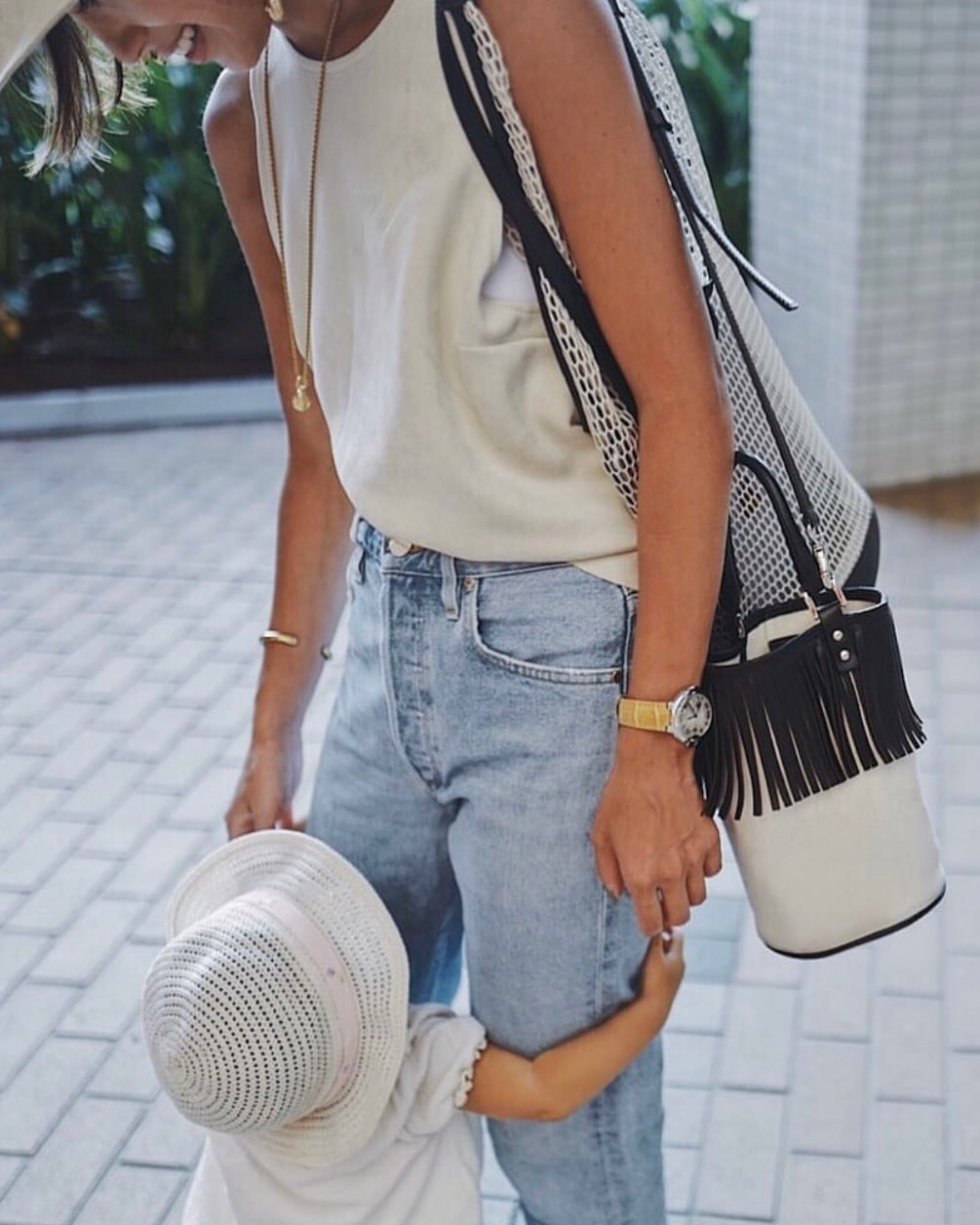 Fringe Bucket Bag black /camel