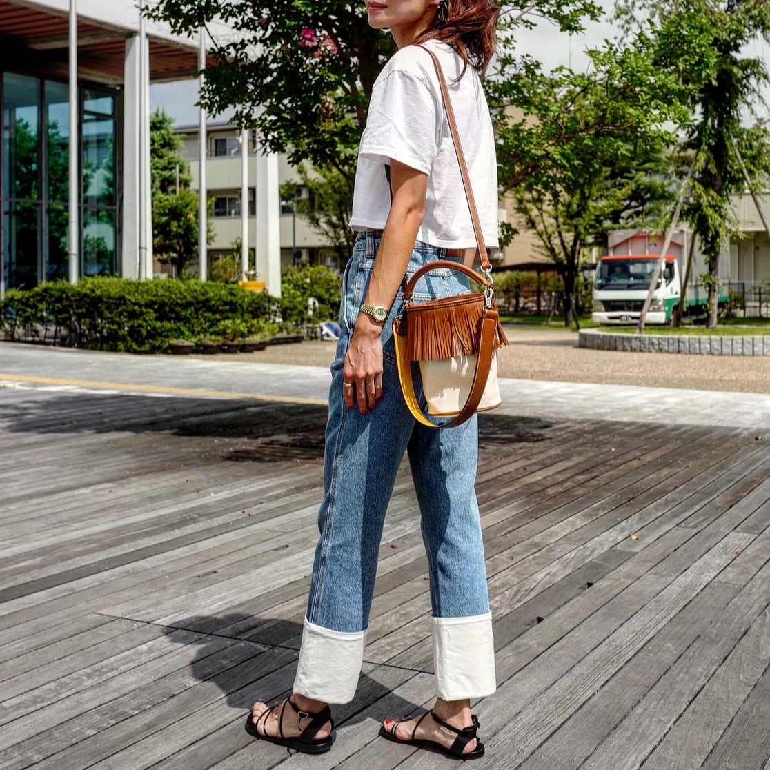 Fringe Bucket Bag black /camel